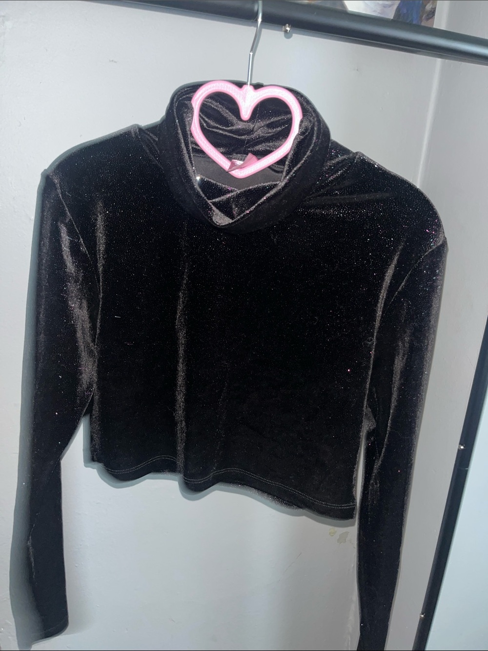 Sparkly cropped purple/black turtleneck sweater size large American apparel